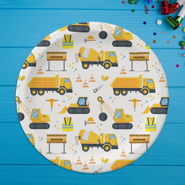 Teller der Geburtstagspartei im Baugewerbe (Construction Birthday Party Paper Plates)