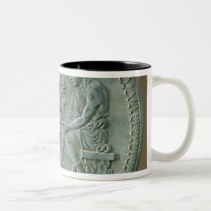 Teller, der Hirt, Ziegen und Hund darstellt Zweifarbige Tasse