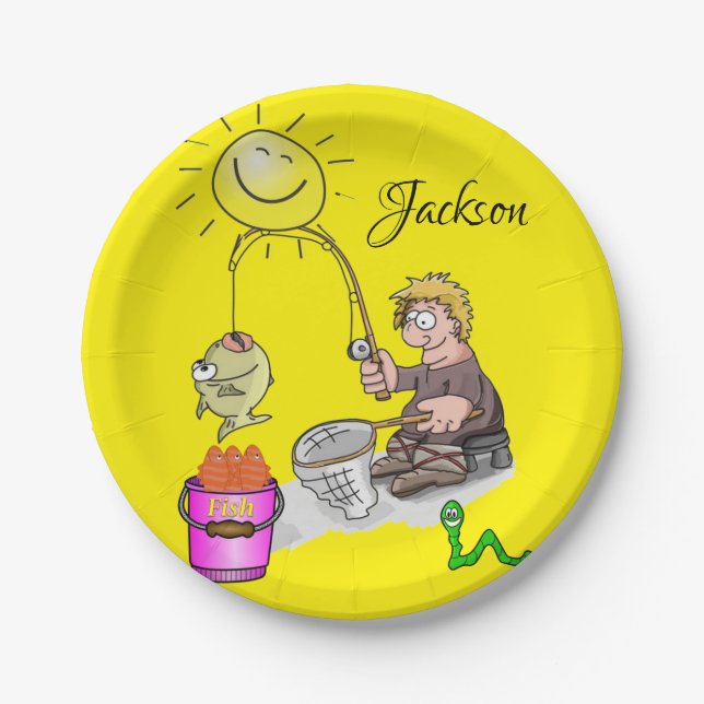 Teller, Fisherman Sun Fish Gelb Pappteller (Vorderseite)