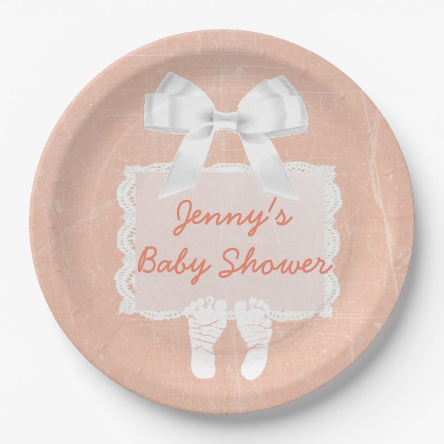 Teller für Coral- oder Peach-Baby-Dusche (Vorderseite)