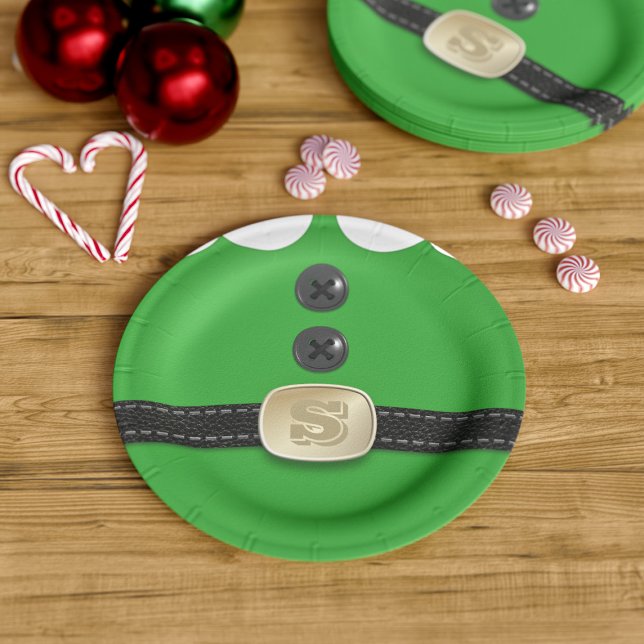 Teller für das Monogram von Christmas Green Elf An (Fun and festive paper plates inspired by a Christmas Elf. Just add your initial to his belt)