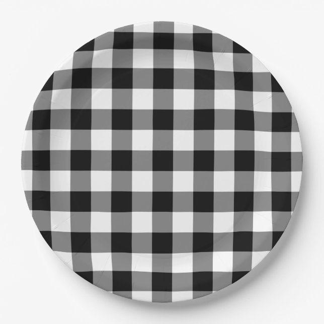 Teller für Gingham-Muster in Schwarzweiß (Vorderseite)