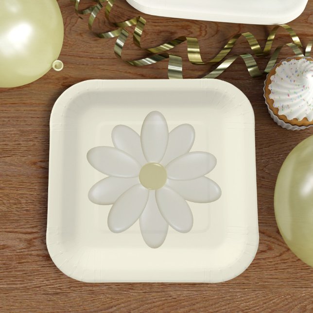 Teller für niedliche Cream Daisy Blume (A cream daisy flower paper plate just for you. You can have square or round. The choice is yours)