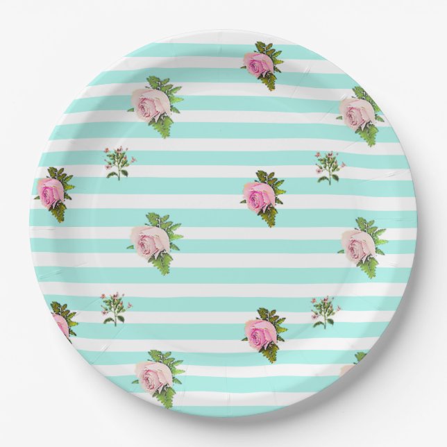 Teller für Vintage Papiere in aquamarinen und rosa (Vorderseite)