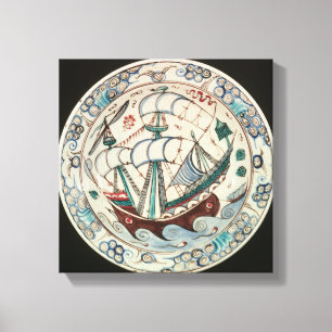Teller gemalt mit einem Schiff Leinwanddruck