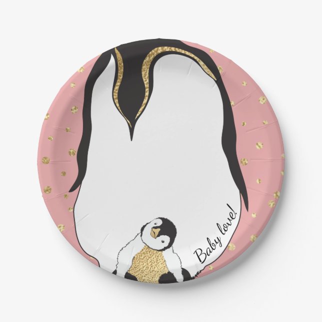 Teller "Gold Baby & Mommy Pinguins Pink" (Vorderseite)
