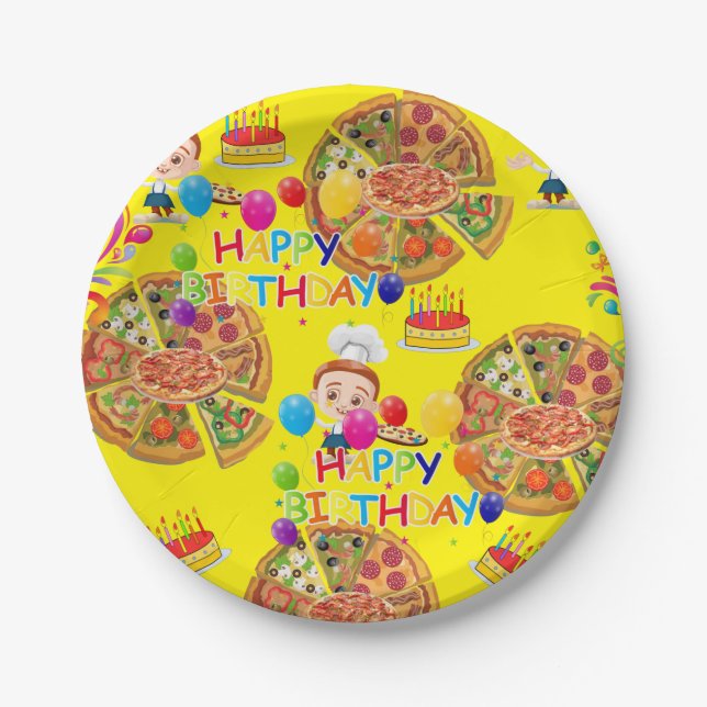 Teller, Happy Birthday Pizza Party Pappteller (Vorderseite)