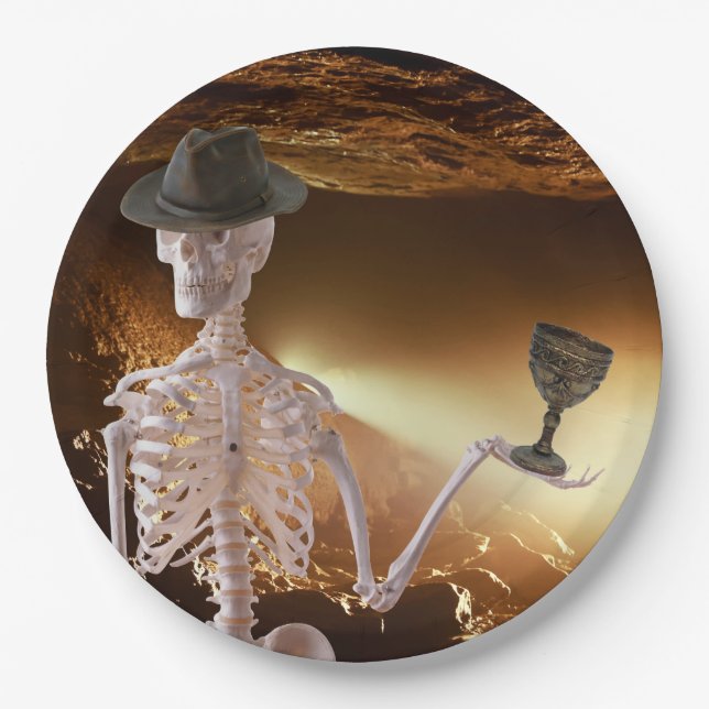 Teller, "Indy Bones Halloween Skelett" Pappteller (Vorderseite)