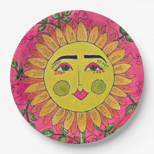 Teller mit gestrichenen Sonnenblumenblumen