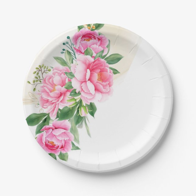 Teller-Pink-Peonies-Papier-Teller Pappteller (Vorderseite)