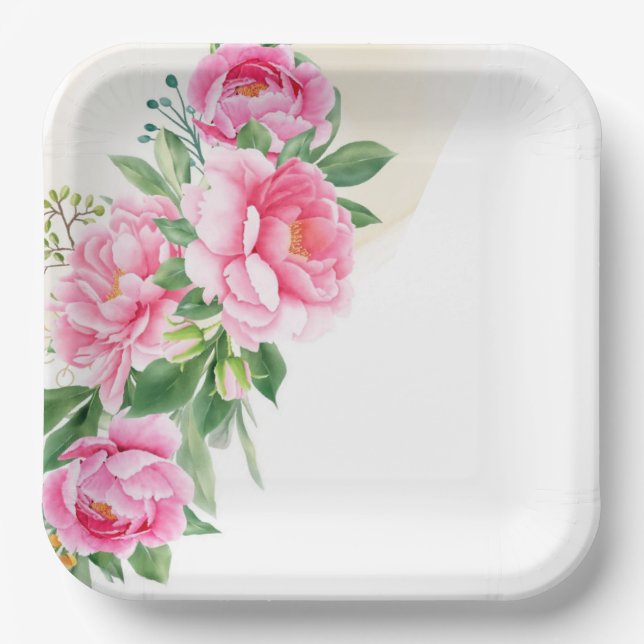 Teller-Pink-Peonies-Papier-Teller Pappteller (Vorderseite)