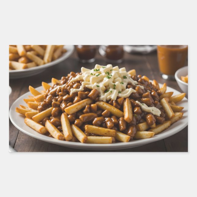 Teller Poutine Rechteckiger Aufkleber (Vorderseite)