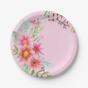 Teller, rosa Blume Pappteller