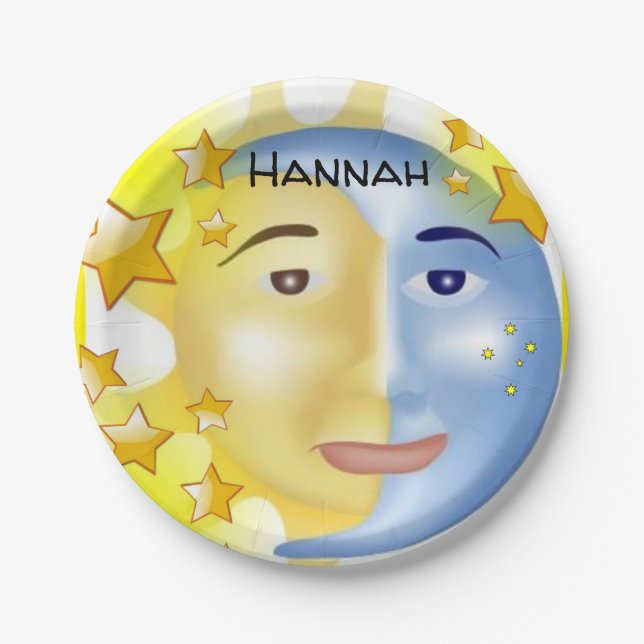 Teller, Sonnenmondgelbe Stars Pappteller (Vorderseite)