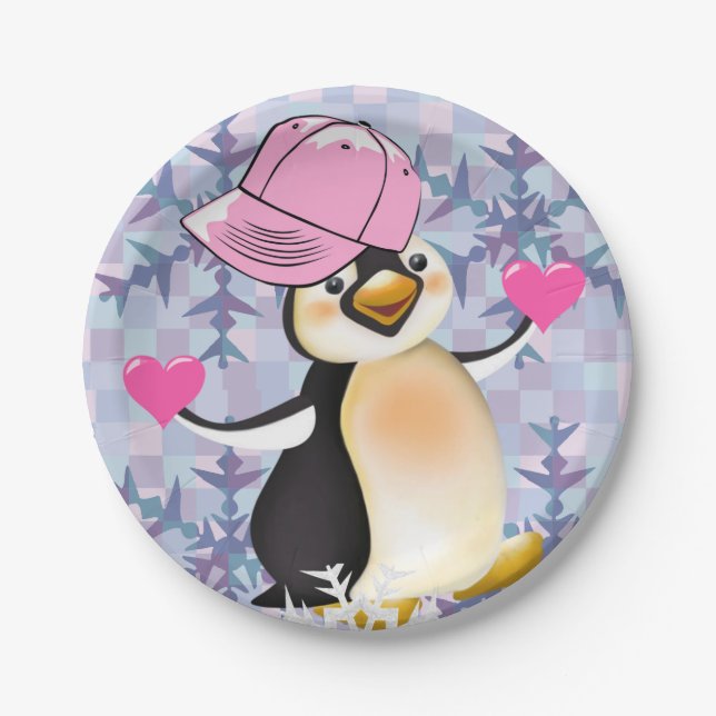 Teller Valentinstag, Pinguinherzen (Vorderseite)