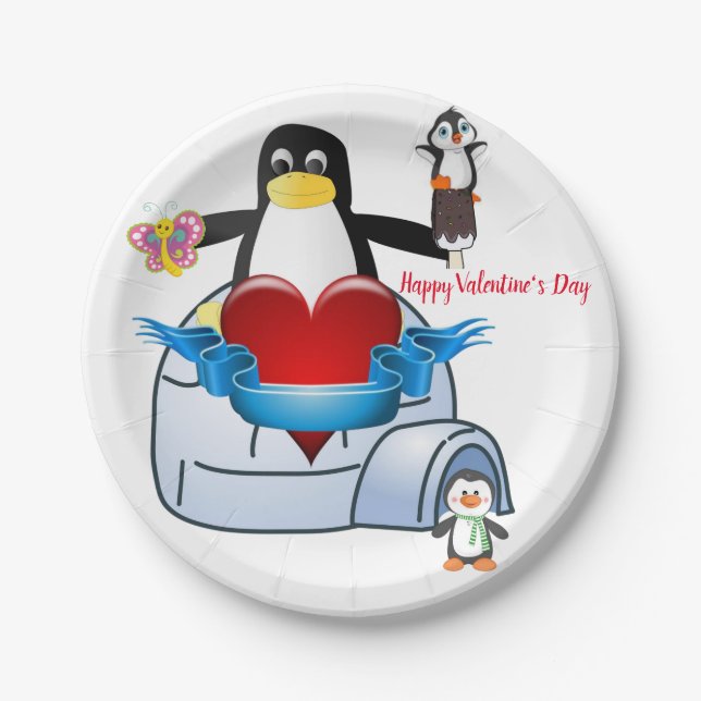 Teller Valentinstag, Pinguinherzen (Vorderseite)