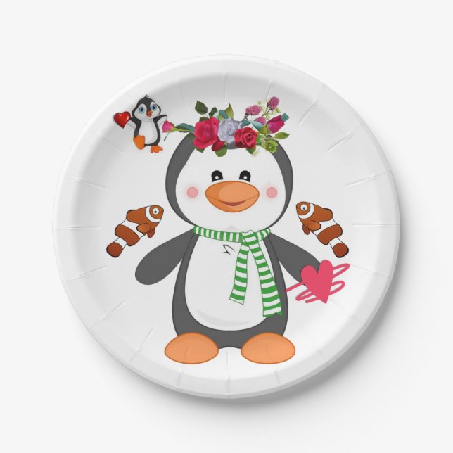 Teller Valentinstag, Pinguinherzen (Vorderseite)