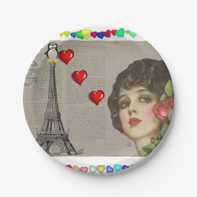 Teller Valentinstag, Pinguinherzen (Vorderseite)