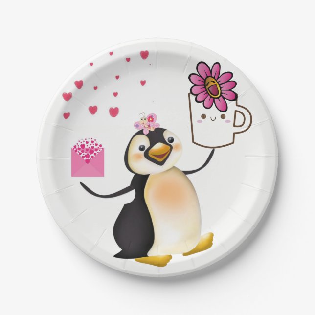 Teller Valentinstag, Pinguinherzen (Vorderseite)