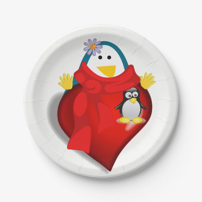 Teller Valentinstag, Pinguinherzen (Vorderseite)