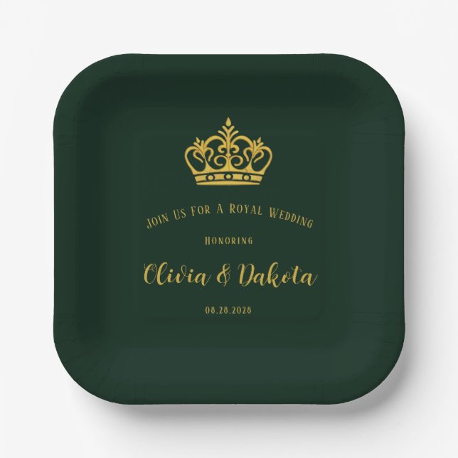 Teller von Green und Gold Royal Crown Wedding Pape (Vorderseite)