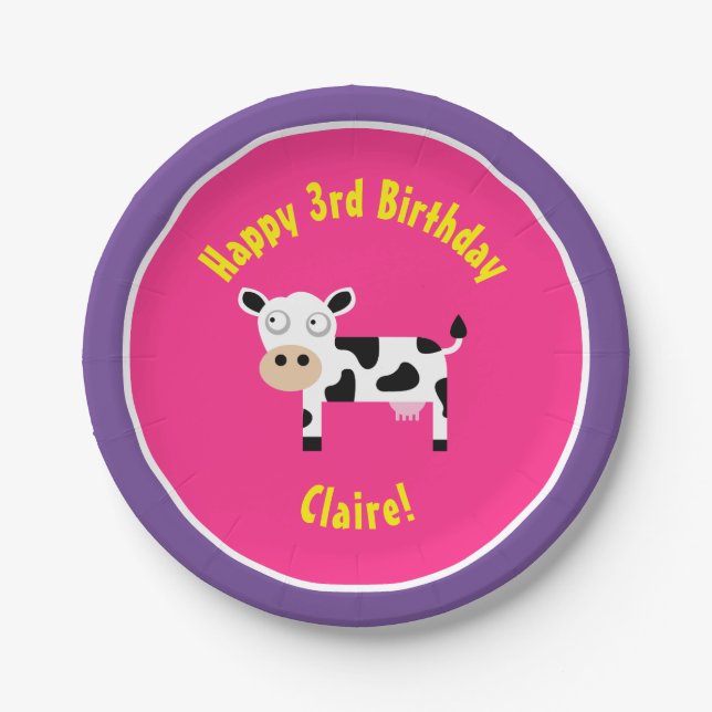 Teller von Kuhpapier Geburtstag von Tieren (Vorderseite)