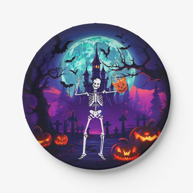 Teller von Skelettpapier tricken oder behandeln (Vorderseite)