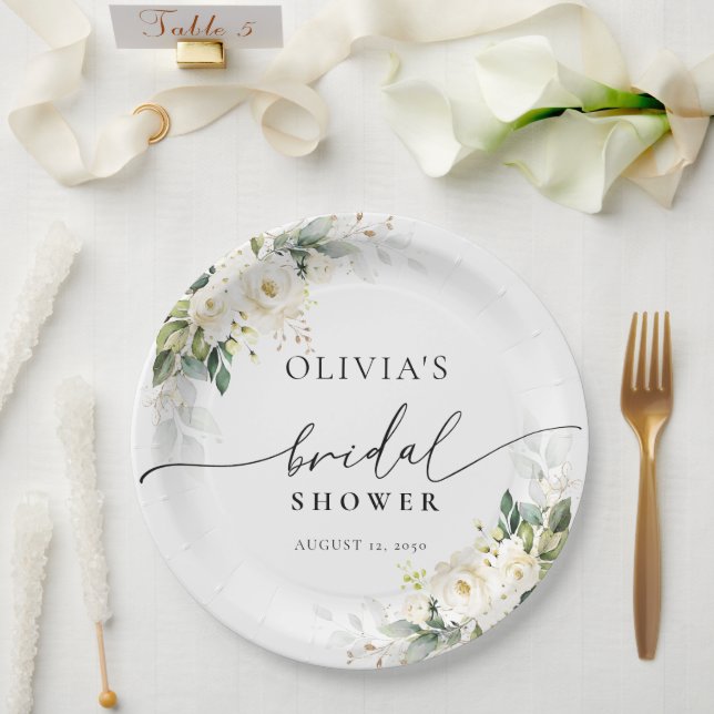 Teller zum Blumenpapier von White Roses Brautparty (Hochzeit)