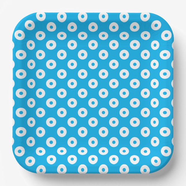 Teller zum einfachen blau-weißen Polka-Dots-Papier (Vorderseite)