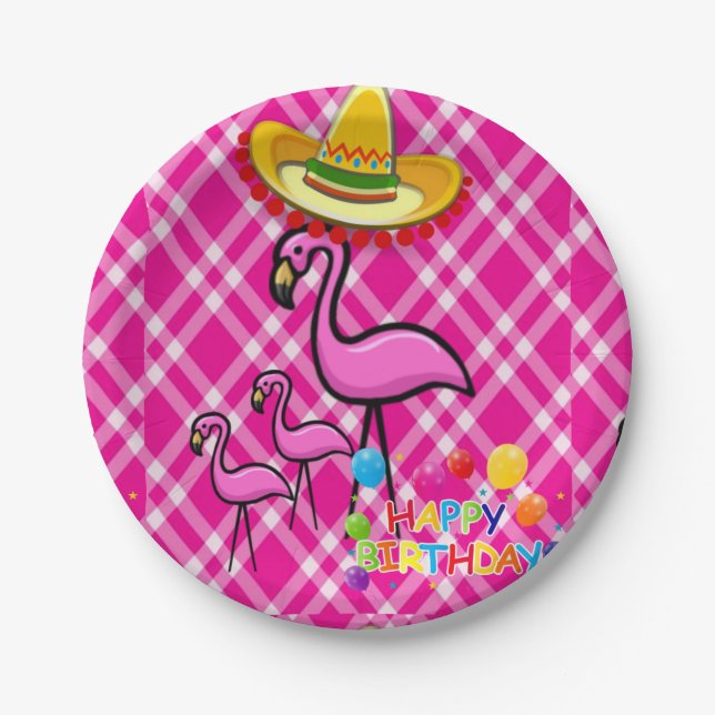 Teller zum Geburtstag, Flamingo (Vorderseite)