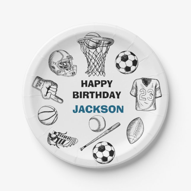 Teller zum Party von Sportgeräten (Vorderseite)