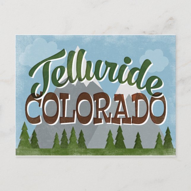 Telluride Colorado Fun Retro Snowy Mountains Postkarte (Vorderseite)