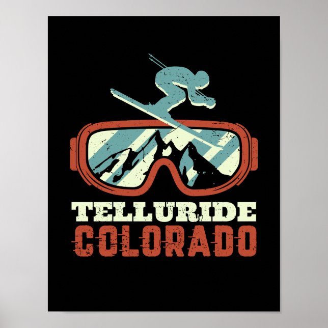 Telluride Colorado Retro Skifahren Snowboarden Poster (Vorne)