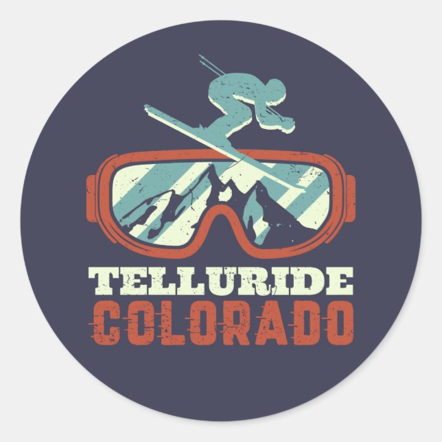 Telluride Colorado Retro Skifahren Snowboarden Runder Aufkleber (Vorderseite)