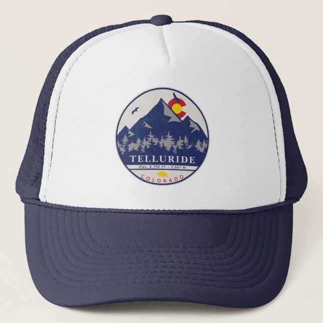 Telluride Colorado Retro Sunset Ski Souvenirs Truckerkappe (Vorderseite)