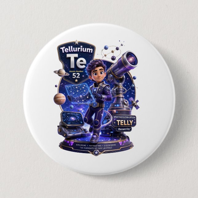 Tellurium-Charakter aus dem ATOMIVRA™-Universum Button (Vorderseite)