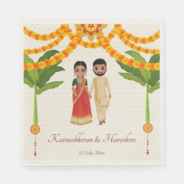 Telugu Tamil Hochzeitsmarigolds Bananenbaum Serviette (Vorderseite)