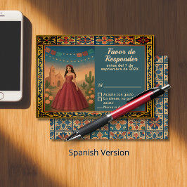 Tema de vestido rojo de quinceñera Vintag RSVP Karte