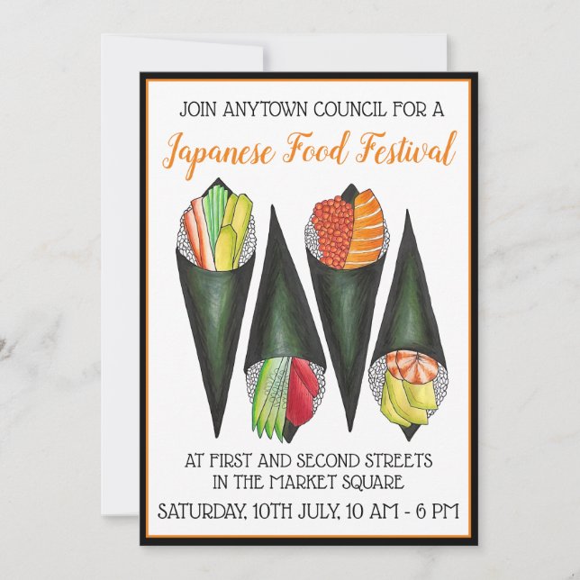 Temaki Hand Roll Sushi Japanisches Lebensmittelfes Einladung (Vorderseite)