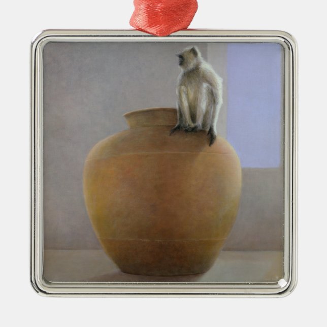 Tempel-Affe Silbernes Ornament (Vorne)