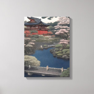 Tempel am Fluss - Japan Leinwanddruck