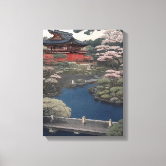 Tempel am Fluss - Japan Leinwanddruck
