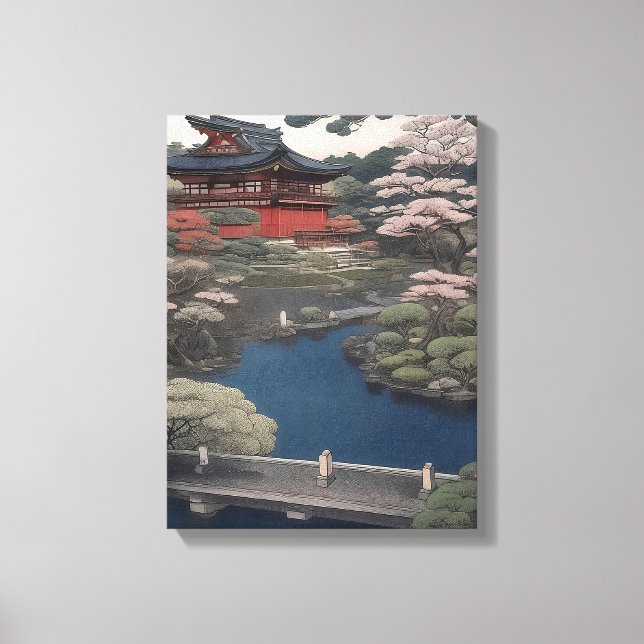 Tempel am Fluss - Japan Leinwanddruck (Vorderseite)