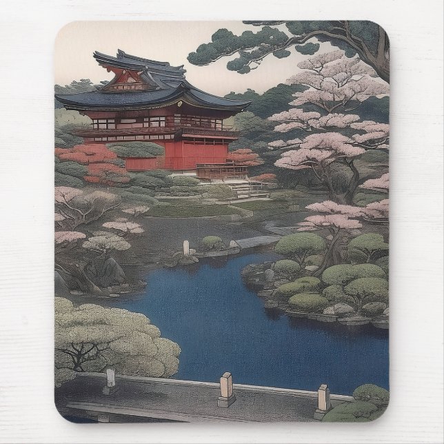 Tempel am Fluss - Japan Mousepad (Vorne)