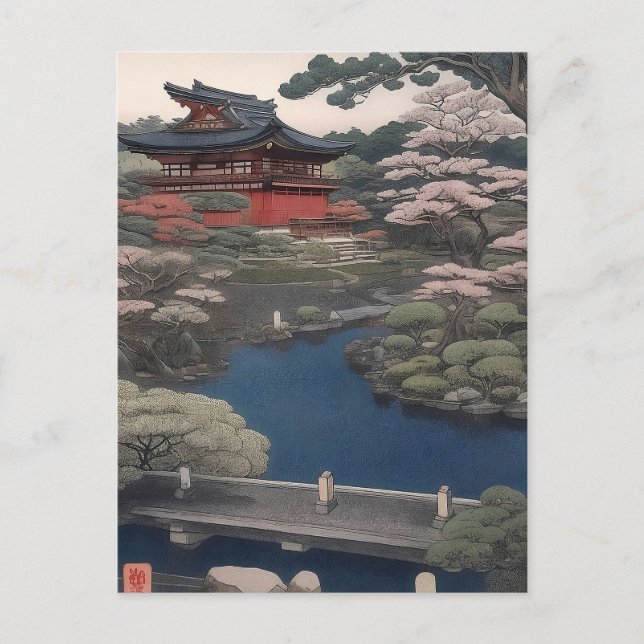 Tempel am Fluss - Japan Postkarte (Vorderseite)