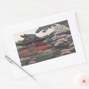 Tempel am Fluss - Japan Rechteckiger Aufkleber