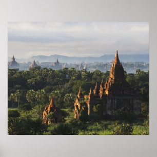 Tempel bei Sonnenaufgang, Bagan, Myanmar Poster