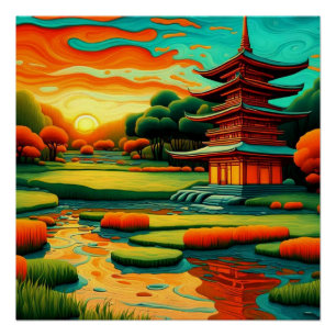 Tempel bei Sonnenuntergang 1 Poster