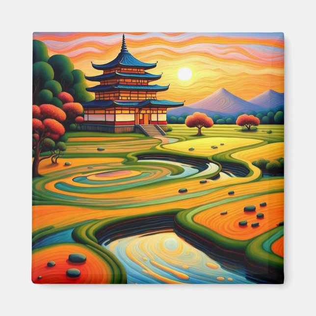 Tempel bei Sonnenuntergang 2 Magnet (Vorne)