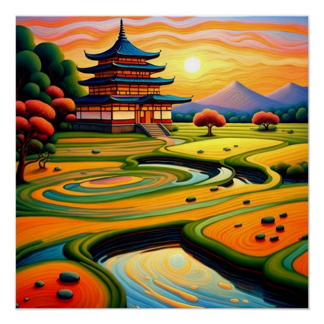 Tempel bei Sonnenuntergang 2 Poster (Vorderseite)